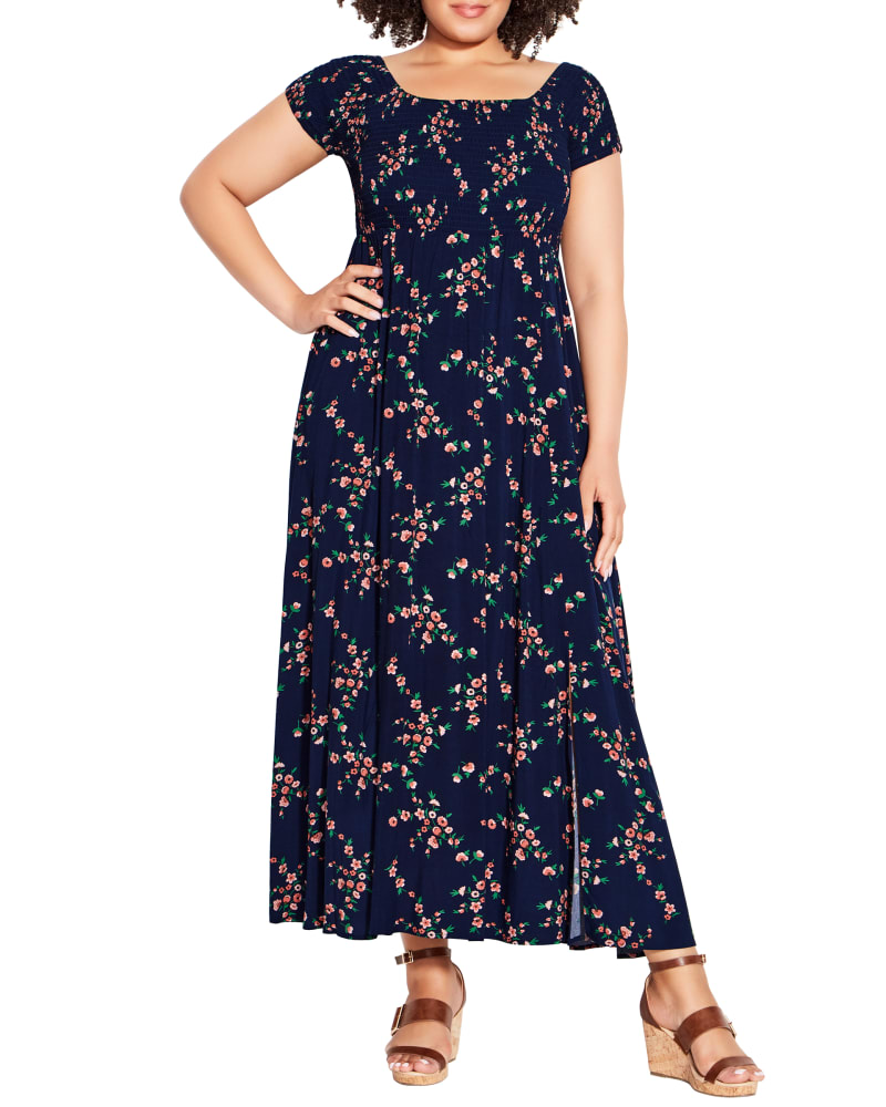 Front of a model wearing a size 14 Raelynn Dress in Navy / Pink by Loralette. | dia_product_style_image_id:214427